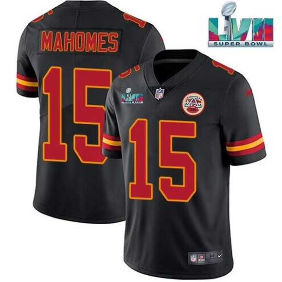 Men's Kansas City Chiefs #15 Patrick Mahomes Black Super Bowl LVII Patch Vapor Untouchable Limited Stitched Jersey,We sell and wholesale Men's Kansas City Chiefs #15 Patrick Mahomes Black Super Bowl LVII Patch Vapor Untouchable Limited Stitched Jersey on line form chian!
